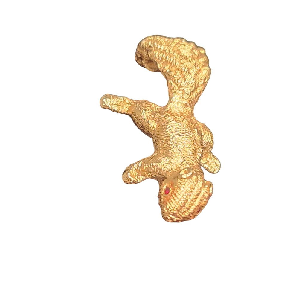 Squirrel Brooch Red Rhinestone Eye RARE Monet Gold Tone Textured - Picture 3 of 16